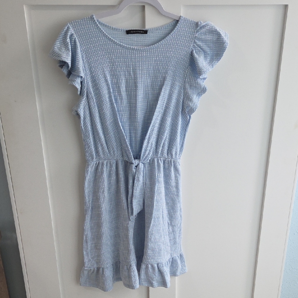 Caution To The Wind Light Blue Ruffle Tie-Waist Womens' Dress